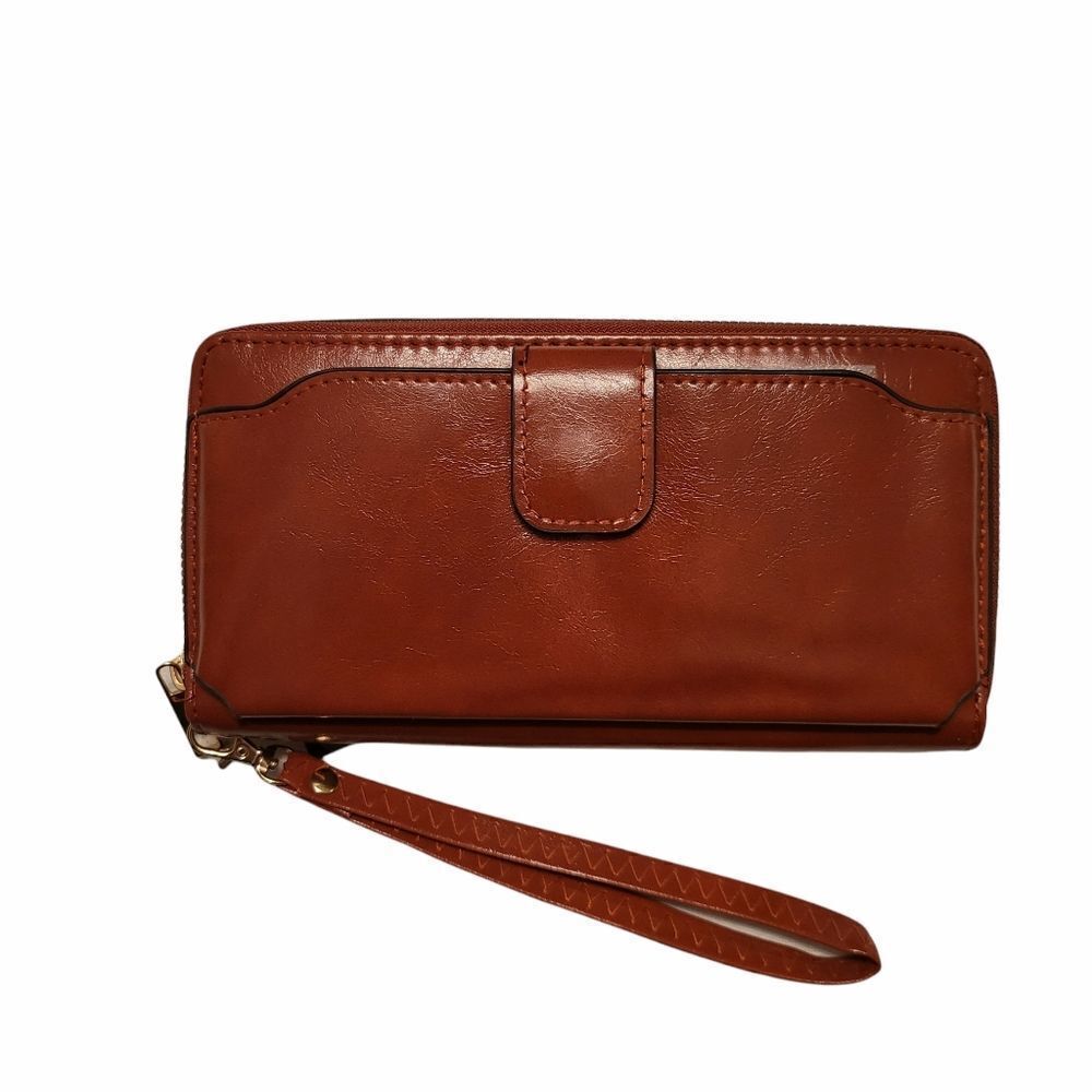 Brown Wristlet Wallet With Phone Holder